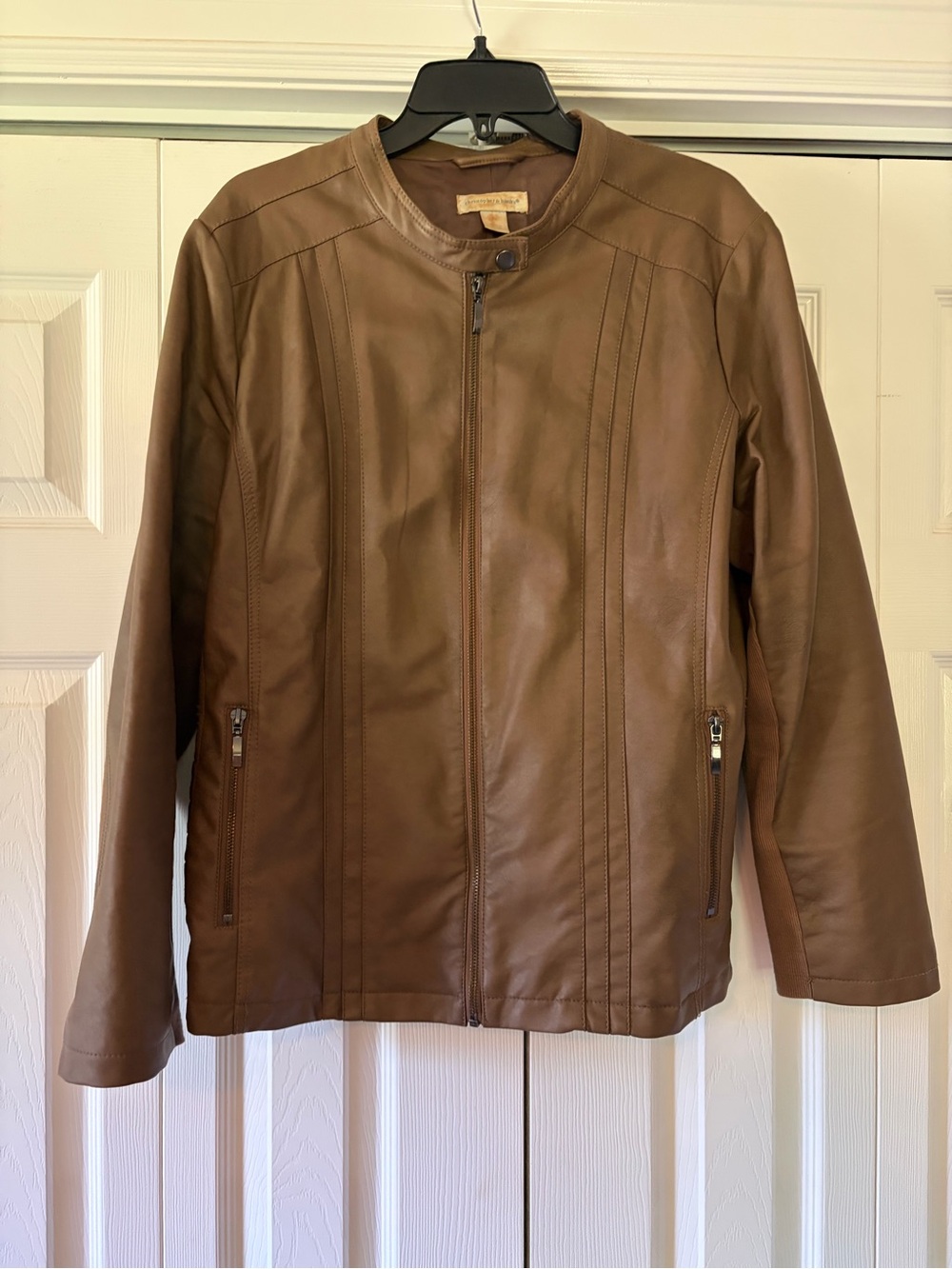 Christopher & Banks Brown leather /fabric moto jacket XL